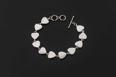 Sterling Silver Bracelets Mother of Pearl Heart Love Link Jewelry High Polish Romantic Gift Heart Chakra Bracelet