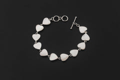 Sterling Silver Bracelets Mother of Pearl Heart Love Link Jewelry High Polish Romantic Gift Heart Chakra Bracelet