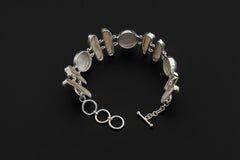 Black White Pearl Bracelet 925 Sterling Silver Freshwater Pearl Toggle Bracelet Ocean Lunar Jewelry Handmade Gift