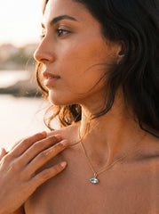 Faceted Blue Topaz Pendant 925 Silver Gold Plated Eye Shape Crystal Necklace Sagittarius Scorpio Jewelry