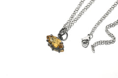 Faceted Marquise Citrine Pendant, 925 Sterling Silver Sand Texture Claw Set Talisman, Solar Plexus Gemstone, Oxidized Gift