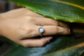 Round Purple Labradorite - Fine 925 Sterling Silver Ring - Hammered Textured - Size US 5 6