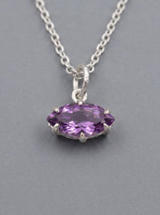 Amethyst Eye Pendant 925 Sterling Silver Claw Set High Shine Marquise Necklace Crown Third Eye Chakra Pisces Gift