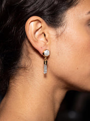 South Sea Pearl Aquamarine Earrings, 18k Gold Plated Sterling Silver Dangles