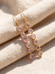 Raw Amethyst Dangle Earrings, 18K Gold Plated Sterling Silver, Healing Jewelry
