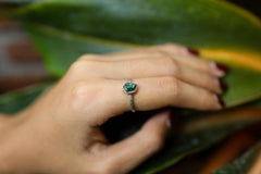 Gemmy Australian Fossicked rough Emerald - Stack Crystal Ring - Size 6 US - 925 Sterling Silver - Thin Band Hammer Textured