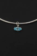 Blue Topaz Eye Pendant 925 Silver Marquise Faceted Claw Set Necklace Shiny Sand Texture Sky Blue Gemstone Throat Chakra Jewelry