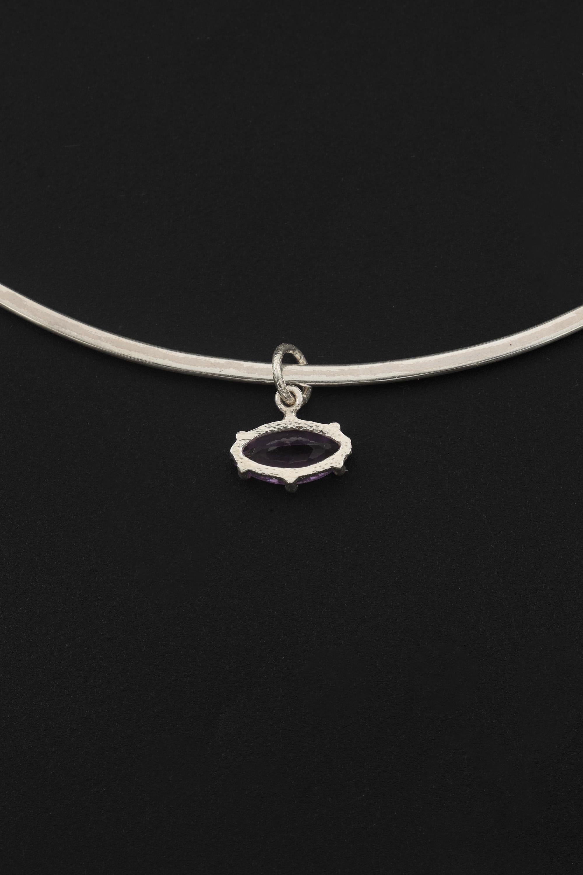 Amethyst Eye Pendant 925 Sterling Silver Claw Set High Shine Marquise Necklace Crown Third Eye Chakra Pisces Gift