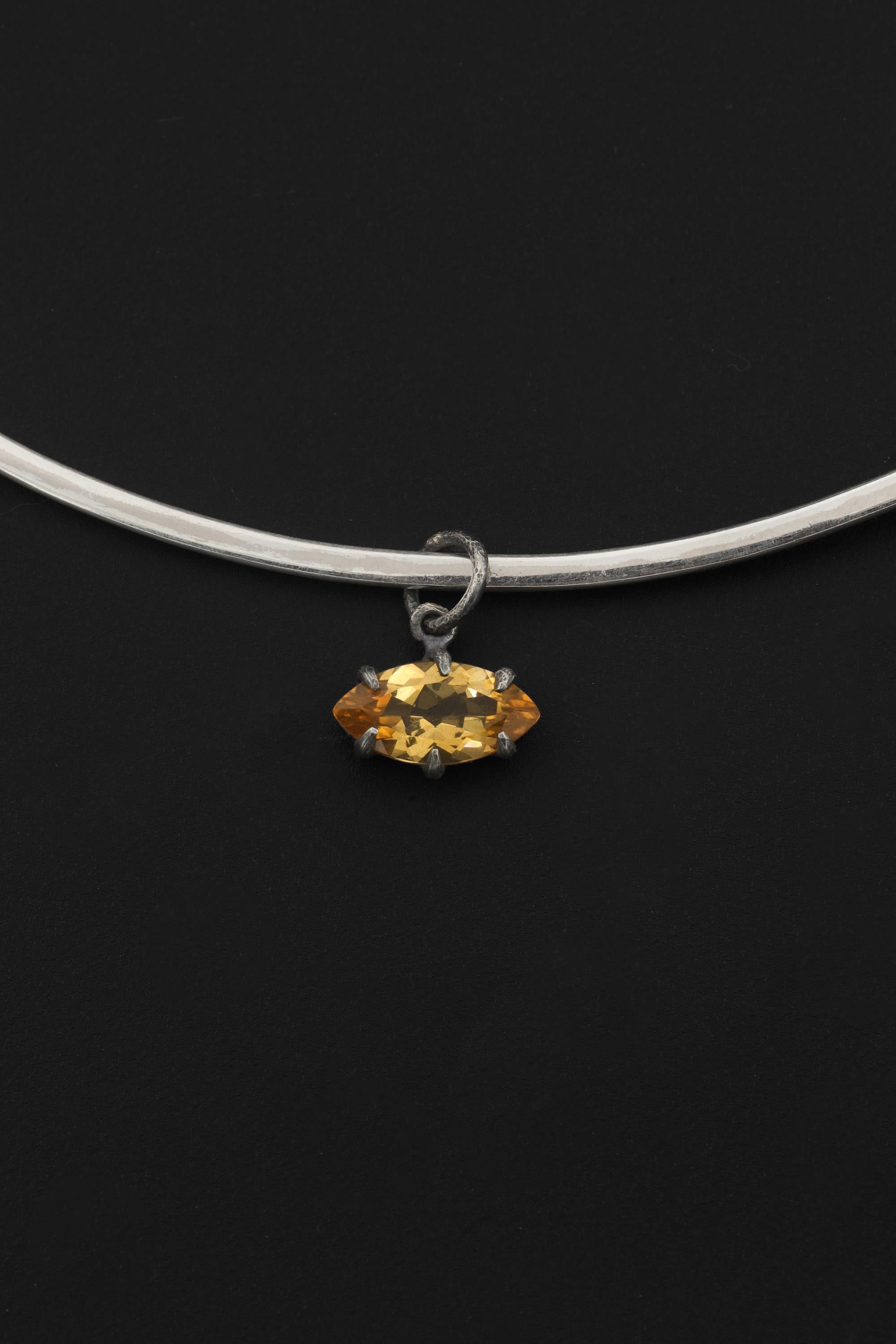 Faceted Marquise Citrine Pendant, 925 Sterling Silver Sand Texture Claw Set Talisman, Solar Plexus Gemstone, Oxidized Gift