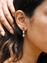 Amethyst Moonstone Drop Earrings, Gold Plated Sterling Silver Studs