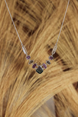 Raw Tourmaline Ruby Quartz Necklace, 925 Sterling Silver, Chakra Healing Pendant