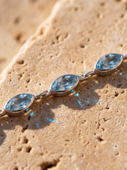 Blue Topaz Marquise Bracelet 925 Sterling Silver Faceted Blue Topaz Link Bracelet High Shine Polish Lobster Clasp December Birthstone Gift
