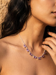 Amethyst 7 Stone Necklace 925 Silver Cable Chain Square Cut Gemstone Necklace Crown Chakra Purple Jewelry Gift
