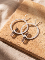 Smoky Quartz Point Earrings: Oxidized Sterling Silver Portal Hoops