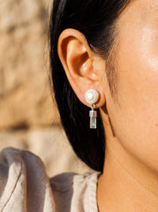 South Sea Pearl Aquamarine Earrings 925 Sterling Silver Dangle Earrings Ocean Bridal Throat Chakra Jewelry Gift