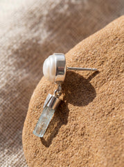 South Sea Pearl Aquamarine Earrings 925 Sterling Silver Dangle Earrings Ocean Bridal Throat Chakra Jewelry Gift