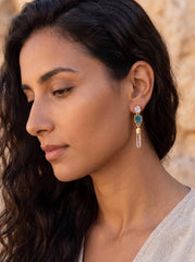 Moonstone Apatite Quartz Earrings, Sand Textured Sterling Silver, Gold Plated