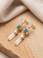 Moonstone Apatite Quartz Earrings, Sand Textured Sterling Silver, Gold Plated