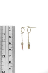 Pink Tourmaline Stud Earrings 925 Sterling Silver Hammered Chain Dangles Raw Gem Heart Chakra Libra Scorpio Gift