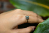 Handmade 925 sterling silver Watermelon Tourmaline stack ring shown worn on the hand, with green crystal and soft pink core.