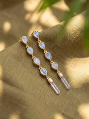 Blue Moonstone Quartz Drop Earrings, Gold Plated Sterling Silver