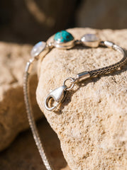 Turquoise Moonstone Silver Bracelet, Snake Chain Bracelet, 925 Sterling Silver, Oval Turquoise Center, Moonstone Bracelet, Healing Jewelry