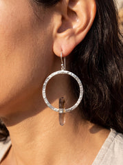 Smoky Quartz Point Earrings: Oxidized Sterling Silver Portal Hoops