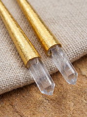 Gold Plated Sterling Silver Quartz Earrings: Himalayan Chlorite Phantom