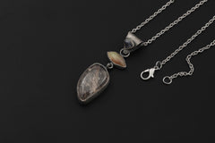 Ethiopian Opal Sapphire Black Rutile Quartz Pendant, Oxidized Sterling Silver Eye Charm, Brush Texture, Aged Look Talisman
