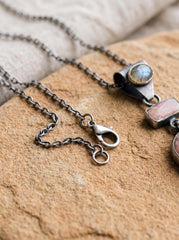 Moonstone Labradorite Rhodochrosite Pendant 925 Silver Oxidized Crystal Charm Heart Third Eye Chakra Gift