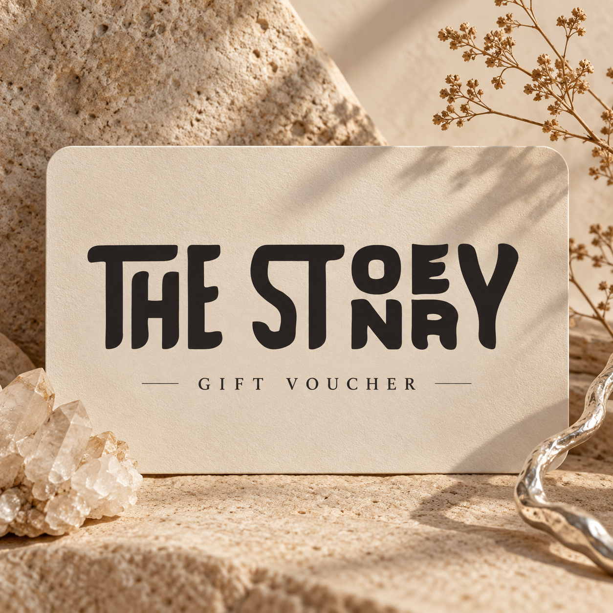 The Stonery gift voucher among crystals and warm natural stone.