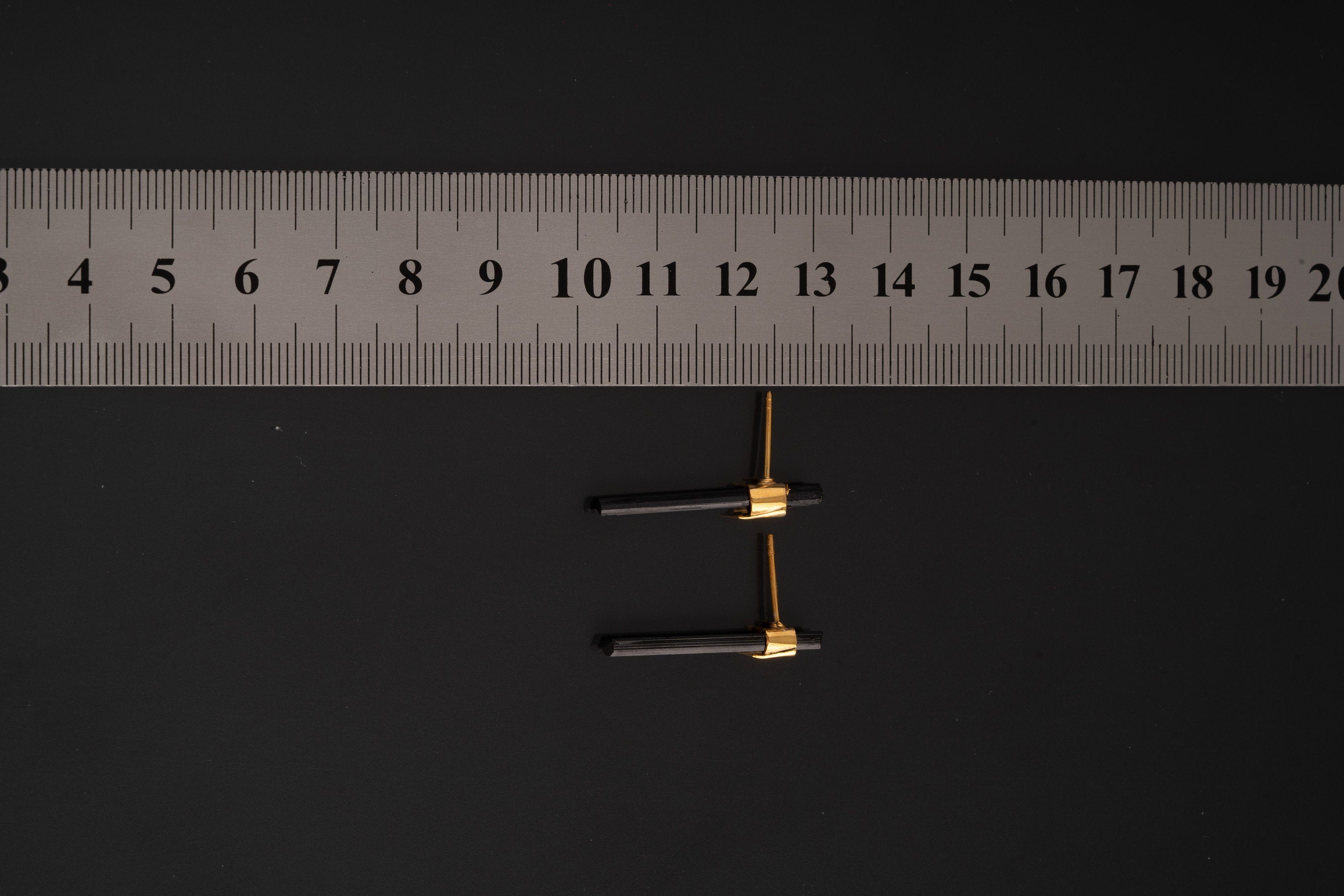 Black Tourmaline Needle - 16k Dold plated - 925 Sterling Silver- Non Allergic Backing - Pair of Earring Pin Studs
