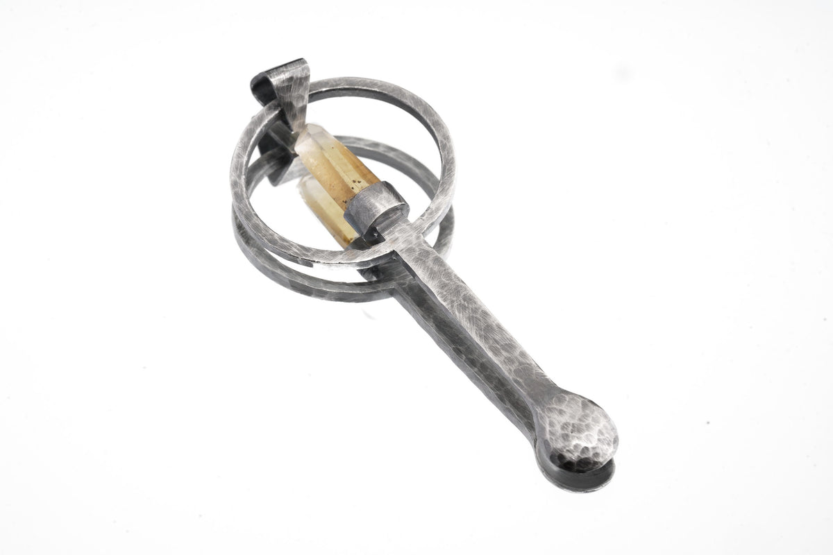 Australian Torrington Citrine Point - Spice / Ceremonial Spoon - 925 Cast Silver - Oxidised Hammer Textured - Crystal Pendant Necklace