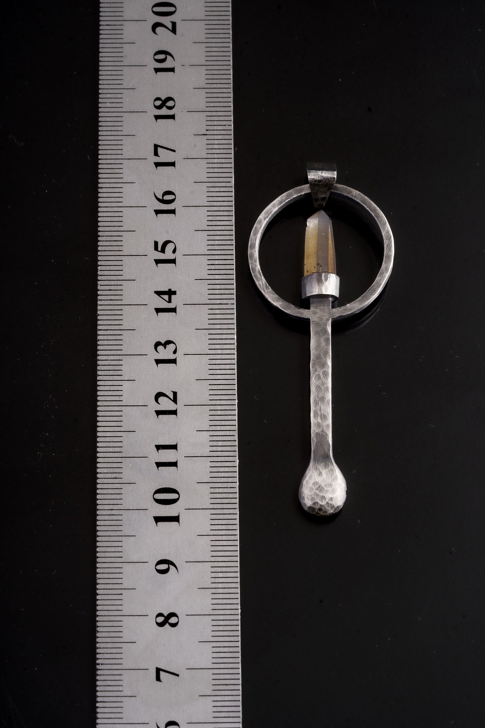 Australian Torrington Citrine Point - Spice / Ceremonial Spoon - 925 Cast Silver - Oxidised Hammer Textured - Crystal Pendant Necklace