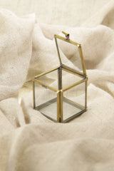 Compact Handcrafted Charm: Small Square Premium Gem Display Box with Gold-Toned Brass - Ideal for Elegant Jewelry Presentation
