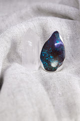 Embrace the Serene Radiance: Adjustable Sterling Silver Ring with Teardrop Turquoise - Unisex - Size 5-12 US