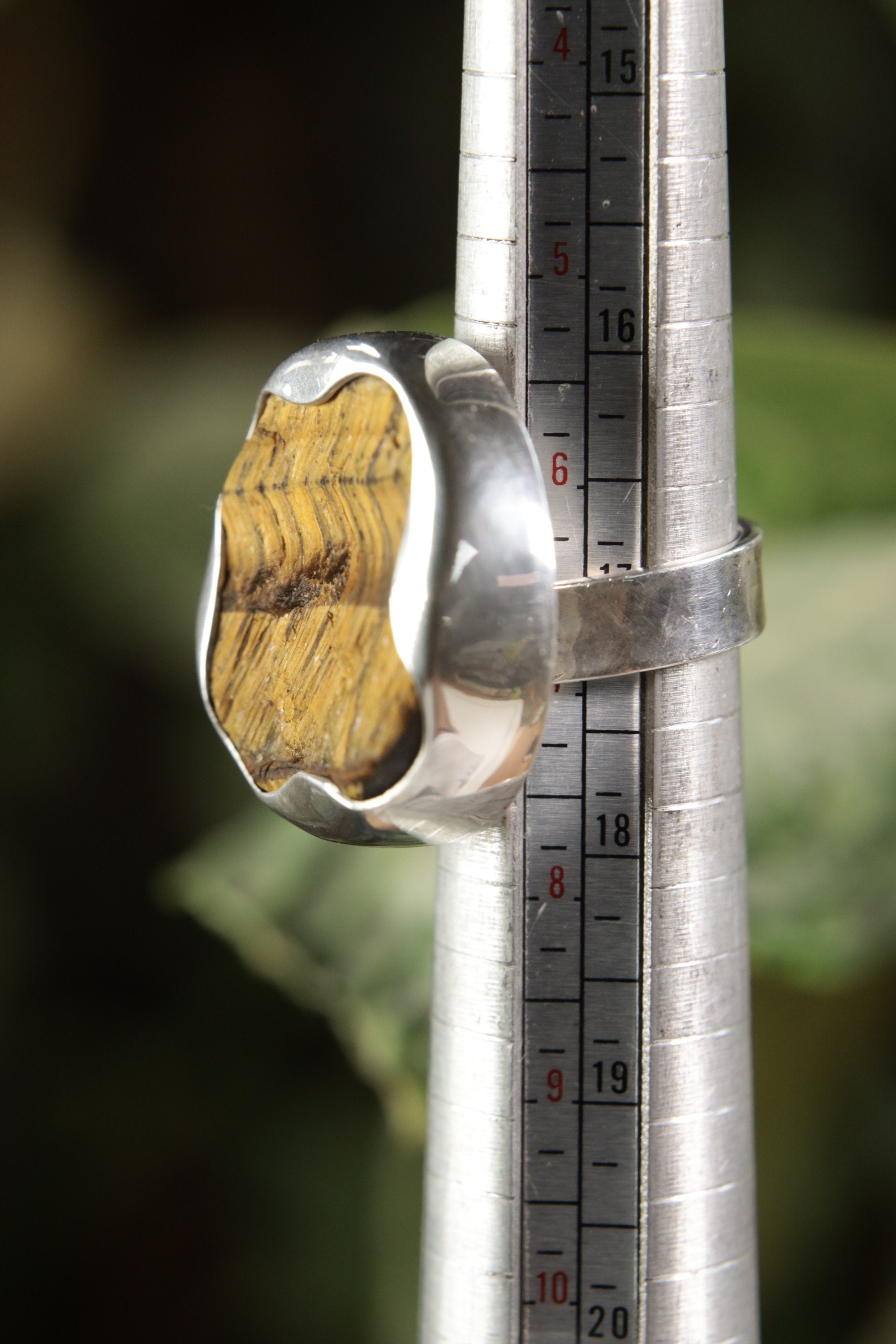 A Sturdy Embrace of Wild Vigor: Adjustable Sterling Silver Ring with Raw Tiger Eye - Unisex - Size 5-12 US