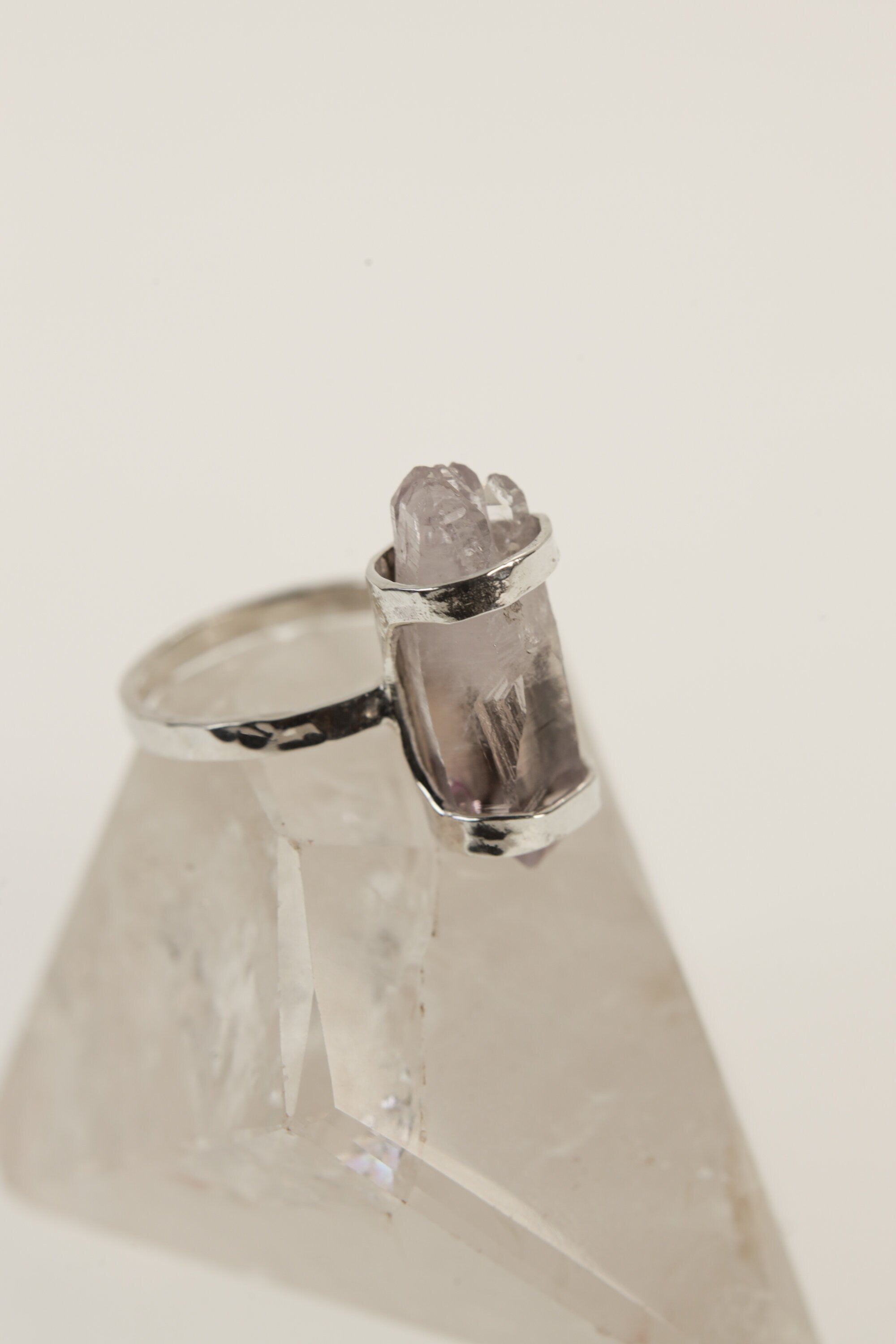 Healing Amethyst Self-Healed Vera Cruz Rin-Hammered & Shiny Finish - Sterling Silver Ring - Size 6 3/4 US
