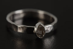 Crystal Clear - Herkimer Diamond - Sterling Silver Ring - Hammer Textured & Shiny Finish - Size 5-9 US