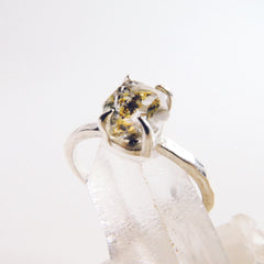 Herkimer Diamond - Size 5-9US 925 - Sterling Silver - Claw Set Fine Hammered Band Ring