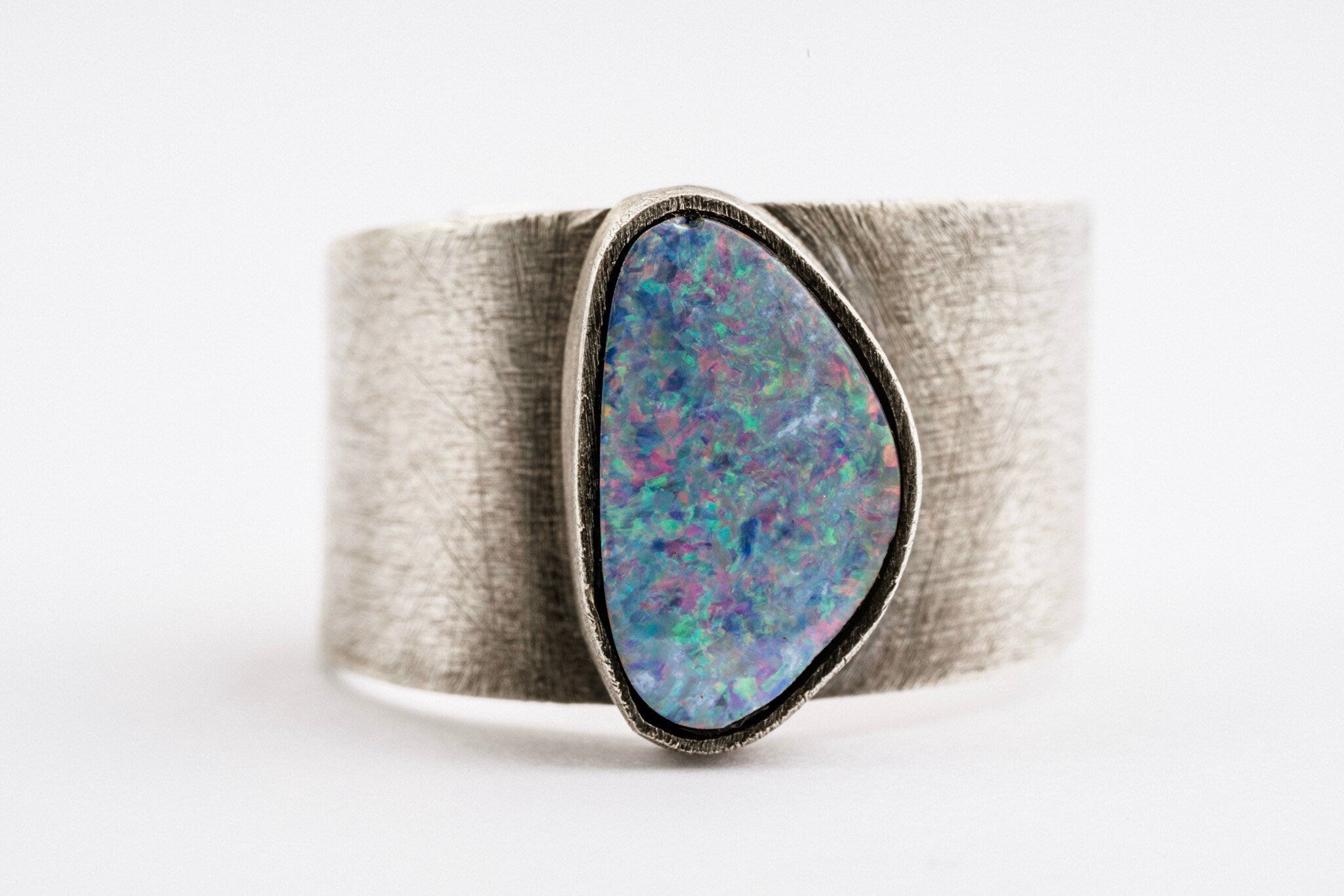 Made to Order - Solid Adjustable Textured & Oxidised - Sterling Silver Opal Ring