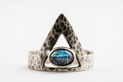 Moonstone Adjustable Open Ring- 925 Sterling Silver – Made to Order, Chakra Healing Jewelry, Unique Gift with Hammered or Brushed Finish