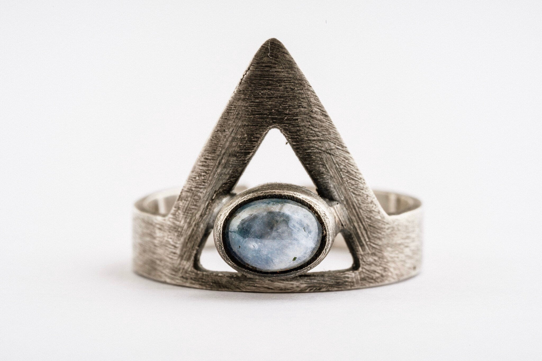 Moonstone Adjustable Open Ring- 925 Sterling Silver – Made to Order, Chakra Healing Jewelry, Unique Gift with Hammered or Brushed Finish