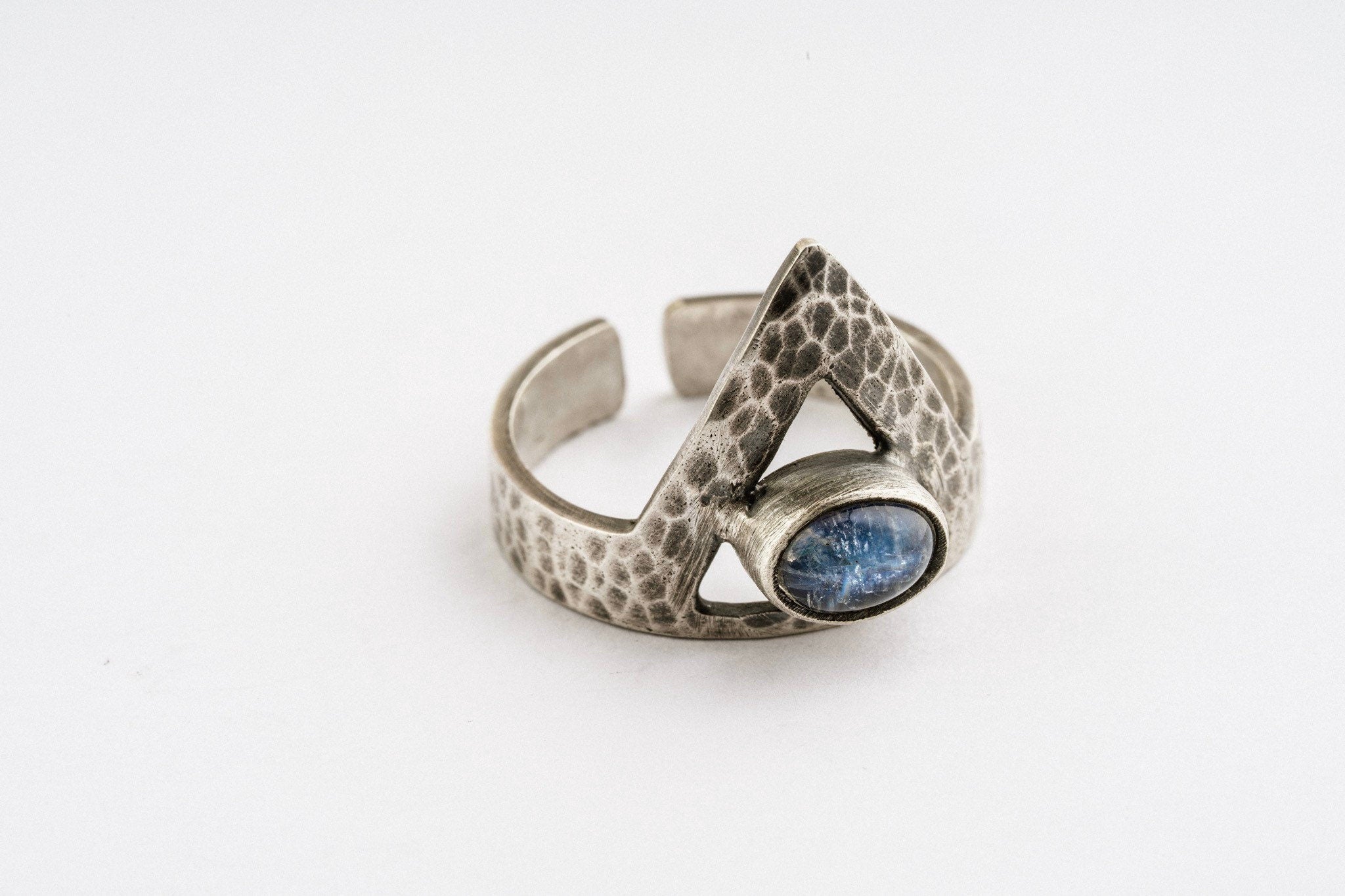 Moonstone Adjustable Open Ring- 925 Sterling Silver – Made to Order, Chakra Healing Jewelry, Unique Gift with Hammered or Brushed Finish
