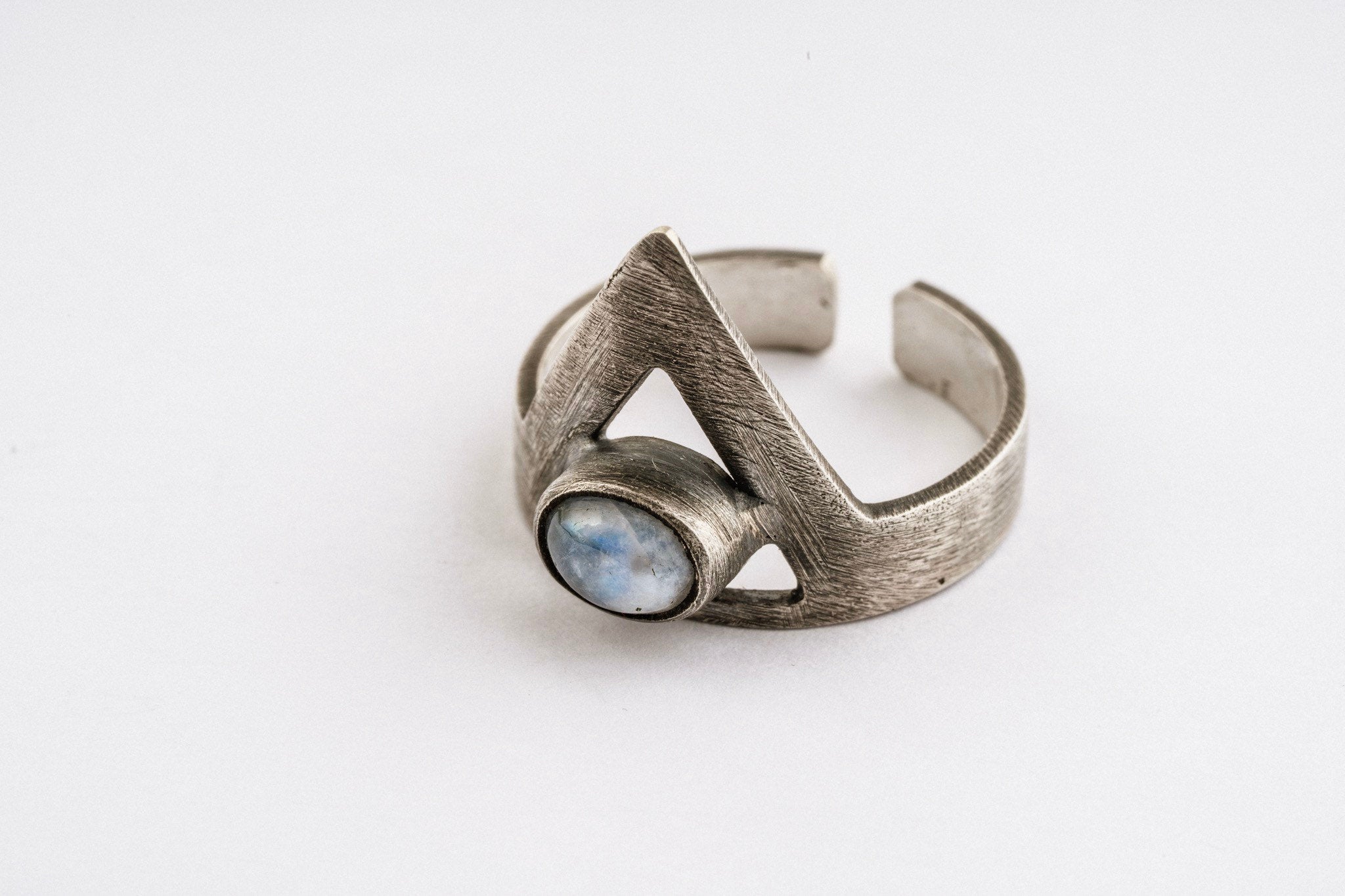 Moonstone Adjustable Open Ring- 925 Sterling Silver – Made to Order, Chakra Healing Jewelry, Unique Gift with Hammered or Brushed Finish