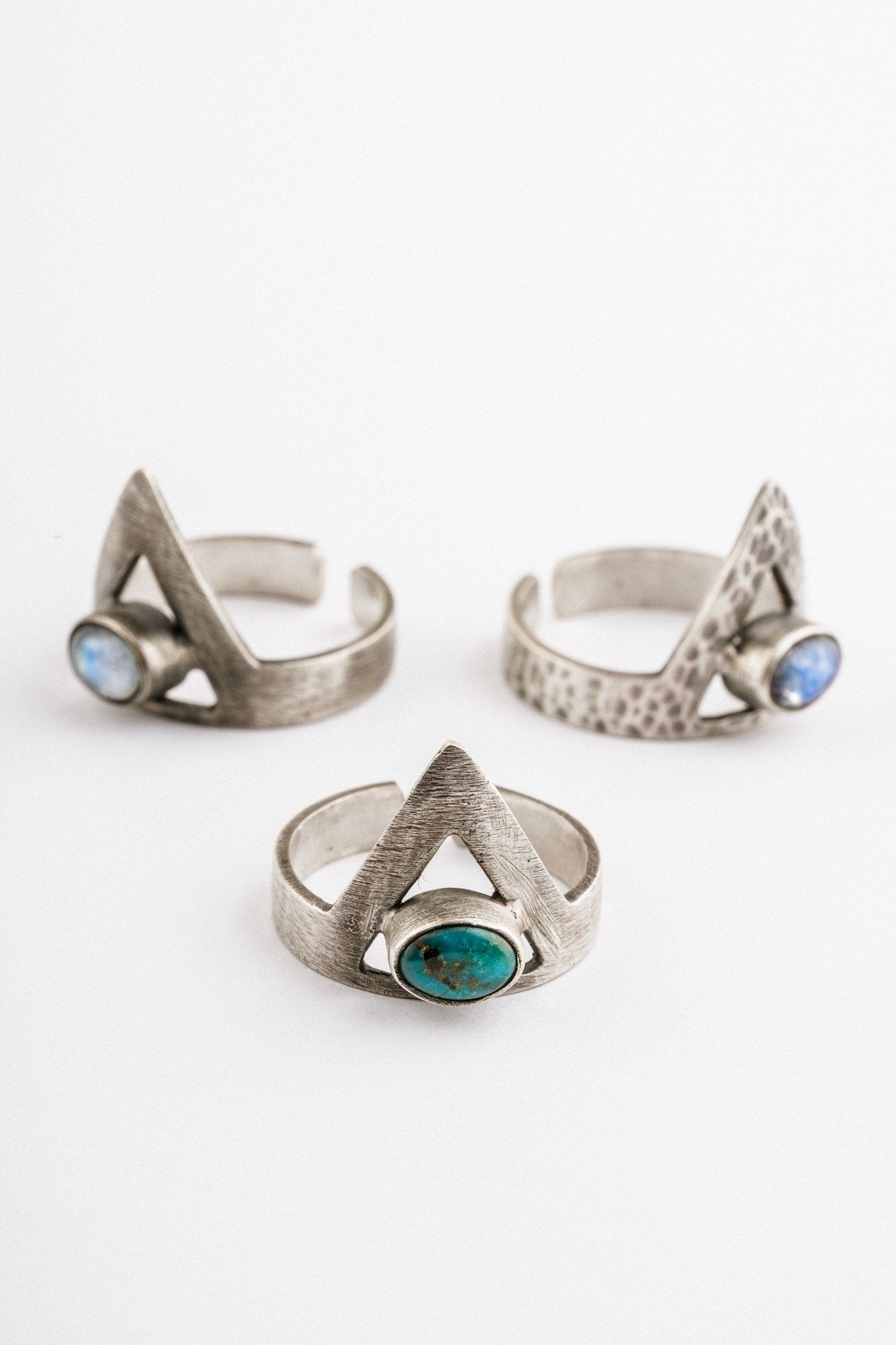 Moonstone Adjustable Open Ring- 925 Sterling Silver – Made to Order, Chakra Healing Jewelry, Unique Gift with Hammered or Brushed Finish