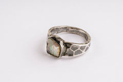 Solid White Sparkling Precious Lightening Ridge Opal - Solid 925 Sterling Silver - Hammer Textured & Oxidised Setting - Crystal Ring - No/15