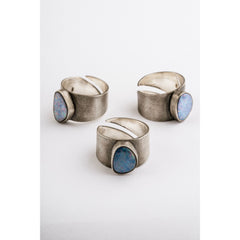Made to Order - Solid Adjustable Textured & Oxidised - Sterling Silver Opal Ring