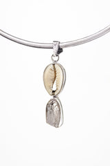 Cowrie Shell and Vera Cruz Amethyst Pendant Necklace, 925 Sterling Silver, Mandala Setting, Unique Gift
