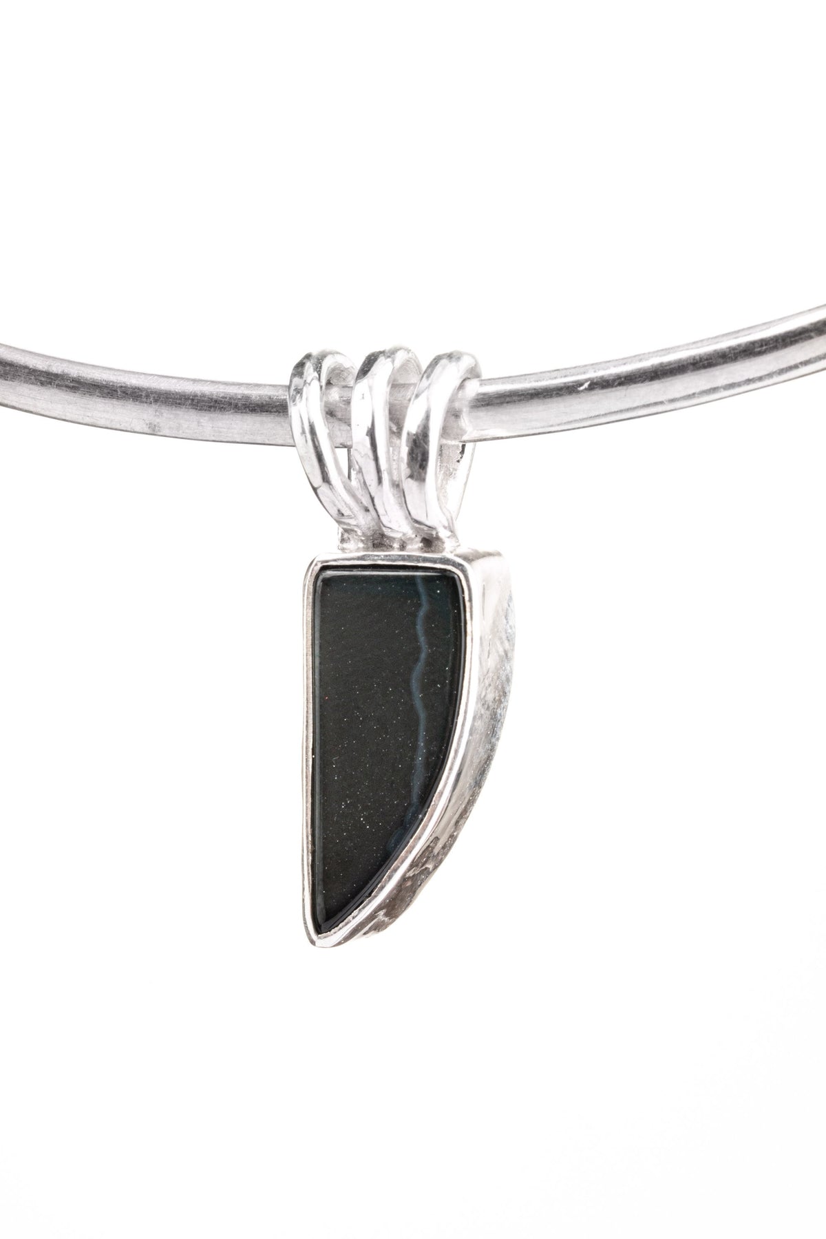 Small Onyx triangle tooth - Sterling 925 Silver Setting - Crystal Pendant Neckpiece